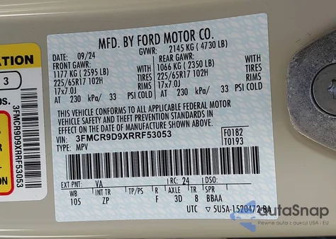 2024 Ford Bronco Sport Badlands z USA, uszkodzony, nr VIN 3FMCR9D9XRRF53053